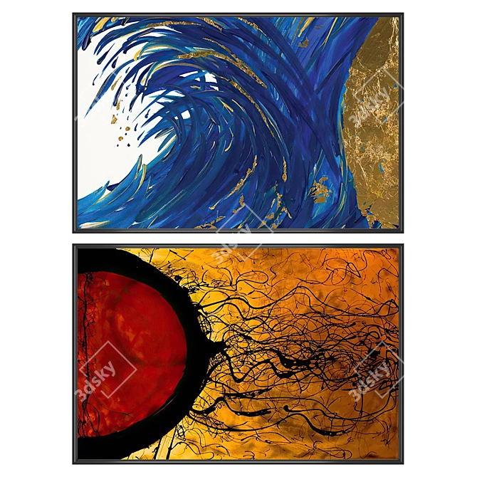 2 Paintings with 4 Frames 3D model image 1