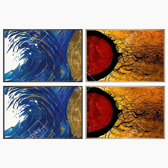 2 Paintings with 4 Frames 3D model image 2