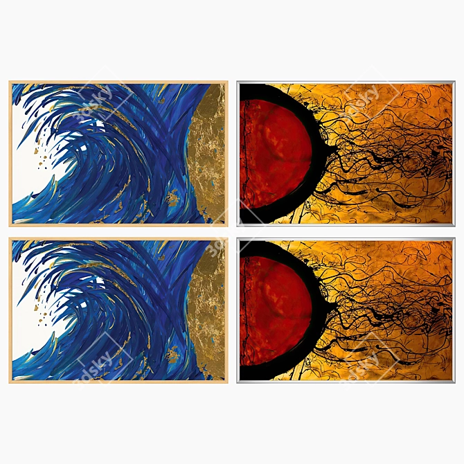 2 Paintings with 4 Frames 3D model image 3