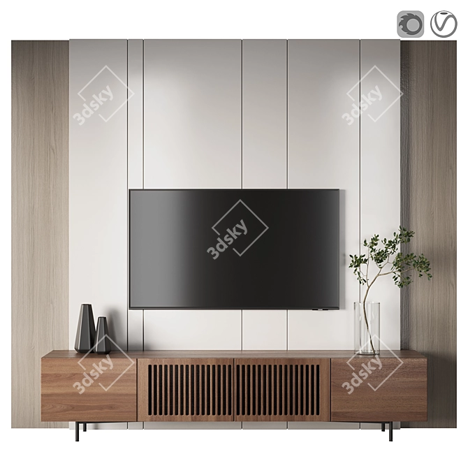 Sleek TV Wall Unit, 3500x456x2700h 3D model image 1