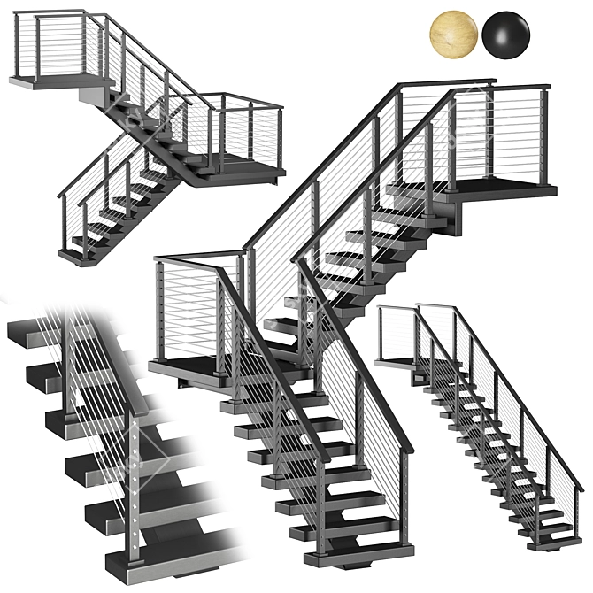 Viewrail 3 Staircase Set 3D model image 2