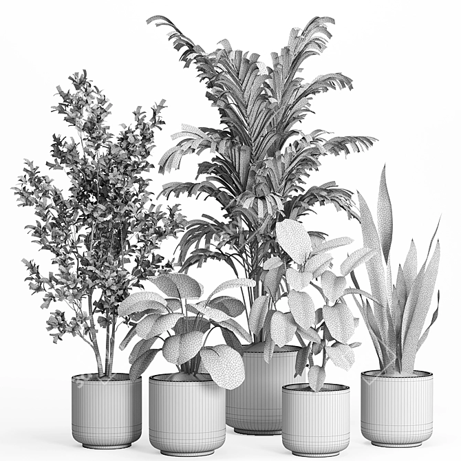 Modern Indoor Plant Set with Ceramic Pot 3D model image 4