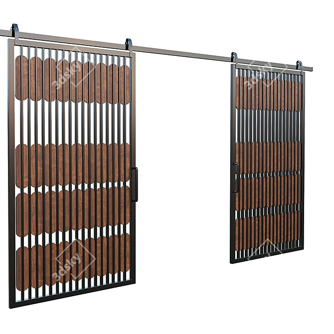 Rustic Wood Barn Door Screen 3D model image 2