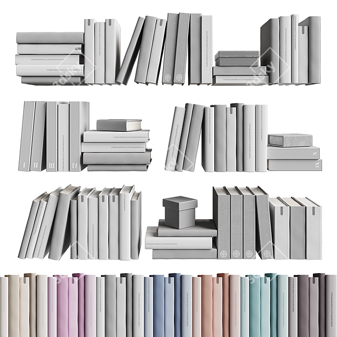 Monochrome Book Set Furniture Accessory 3D model image 2