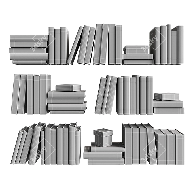 Monochrome Book Set Furniture Accessory 3D model image 7