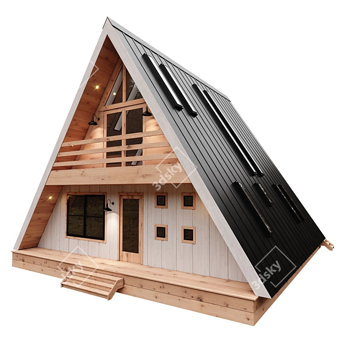 Modern Dual-Facade A-Frame House 3D model image 4