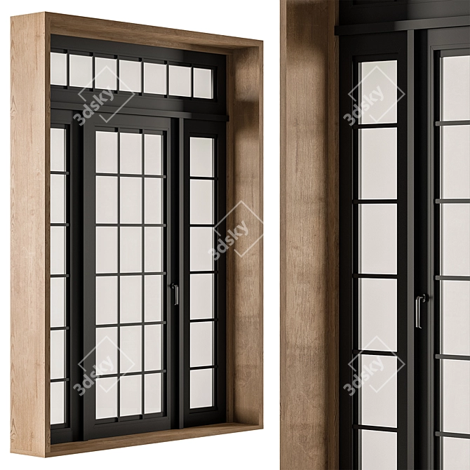 Rustic Wood Metal Windows Set 3D model image 2