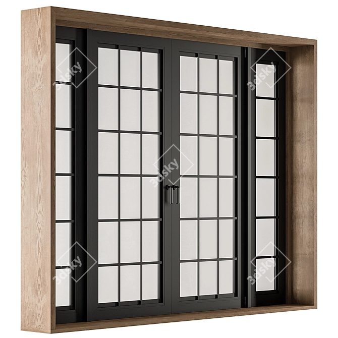 Rustic Wood Metal Windows Set 3D model image 4