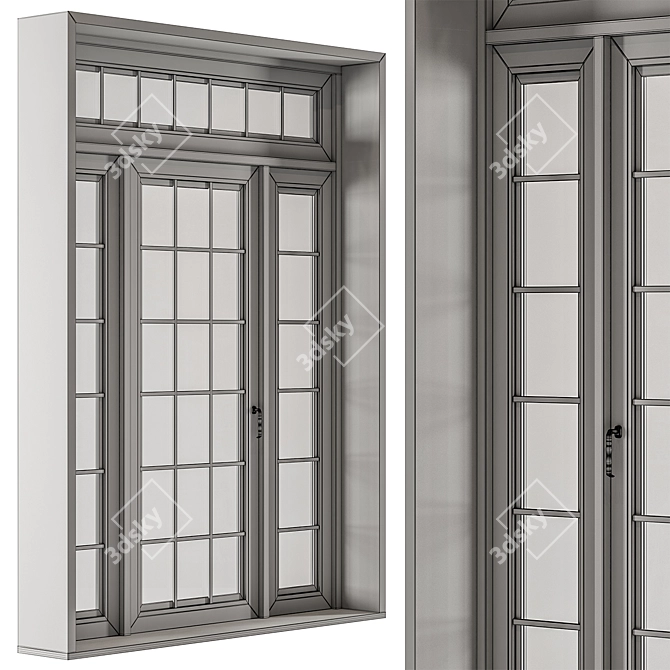 Rustic Wood Metal Windows Set 3D model image 6