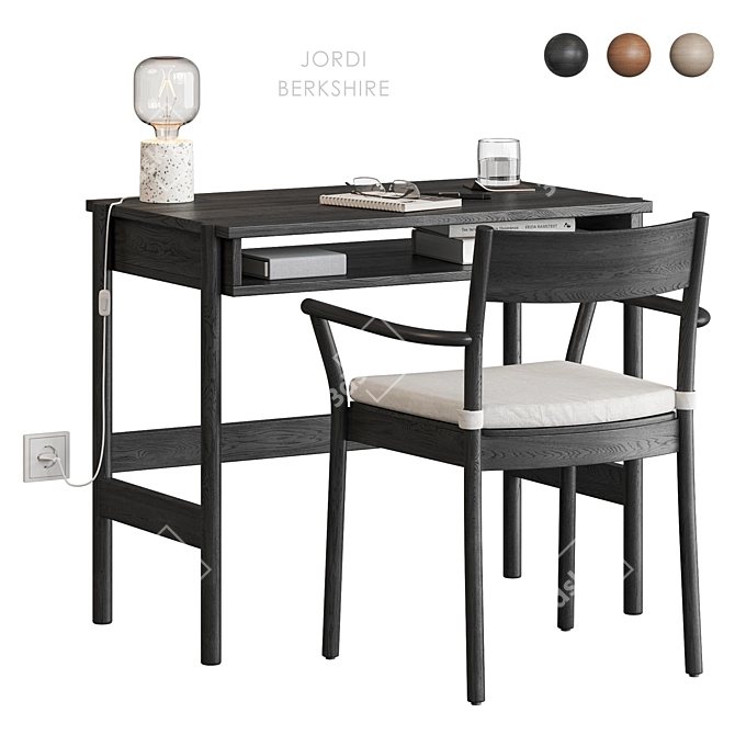 Modern Workspace Set with Chair 3D model image 1