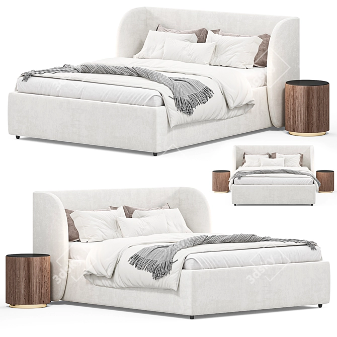 Luxury Velvet Silver Bed 2015 3D model image 5