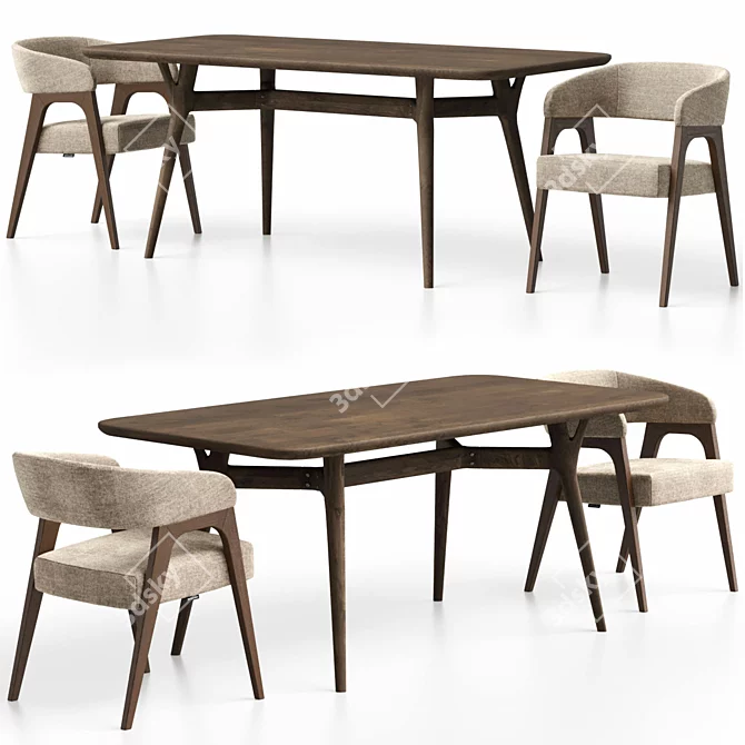 Customizable Bern Chair and Savannah Table 3D model image 2