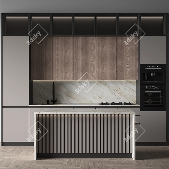 Modern Editable Kitchen 3D Model 3D model image 1