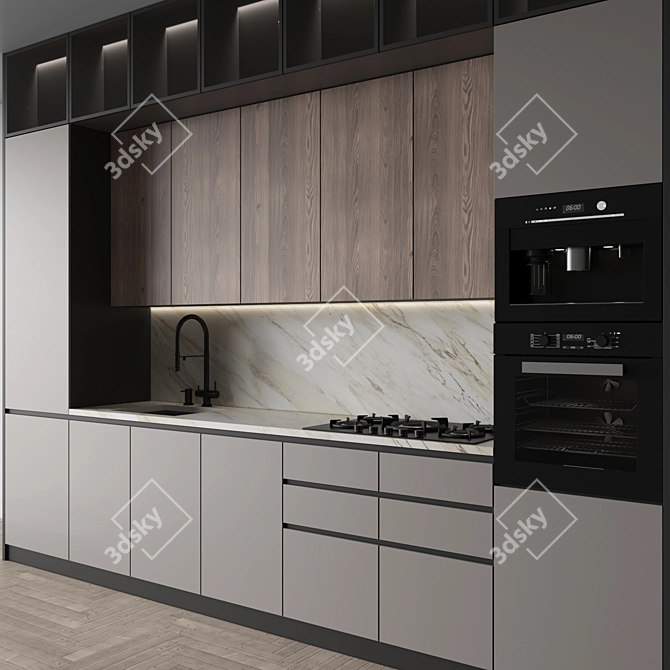 Modern Editable Kitchen 3D Model 3D model image 4