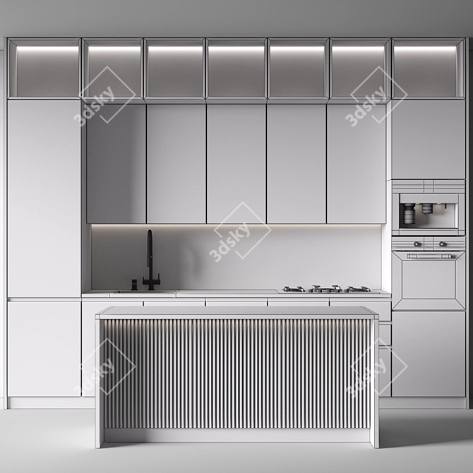 Modern Editable Kitchen 3D Model 3D model image 5