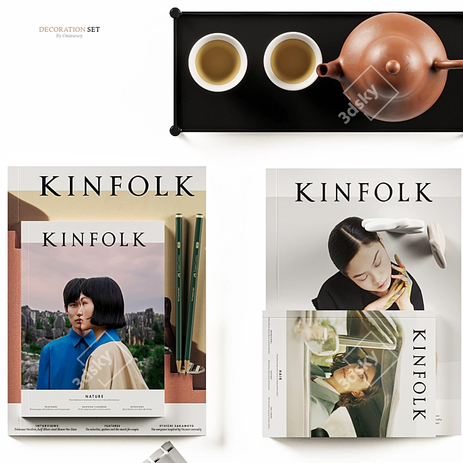 Kinfolk Tea Set and Figurines 3D model image 2