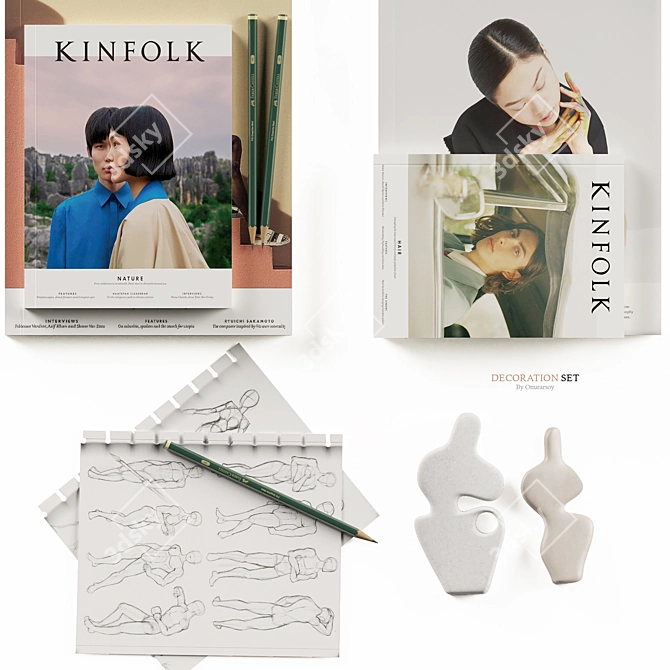 Kinfolk Tea Set and Figurines 3D model image 3