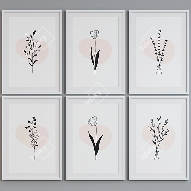 Floral Silhouette Picture Frame Set 3D model image 2