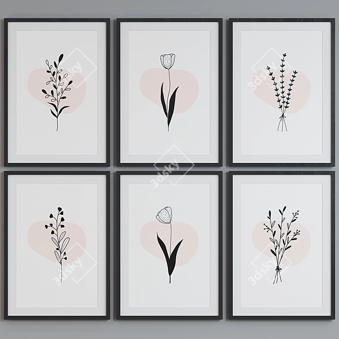 Floral Silhouette Picture Frame Set 3D model image 3