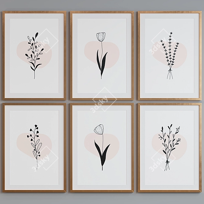 Floral Silhouette Picture Frame Set 3D model image 4