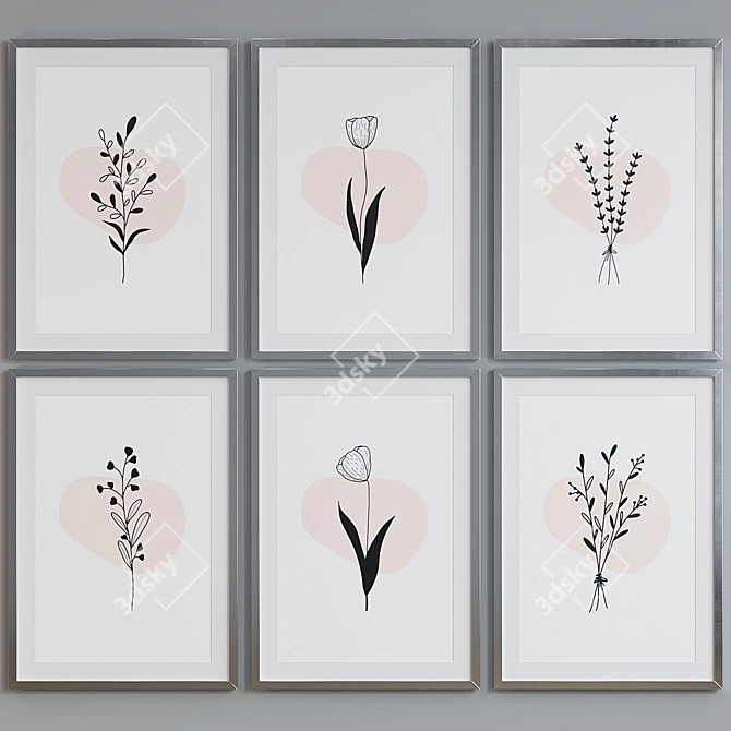 Floral Silhouette Picture Frame Set 3D model image 5