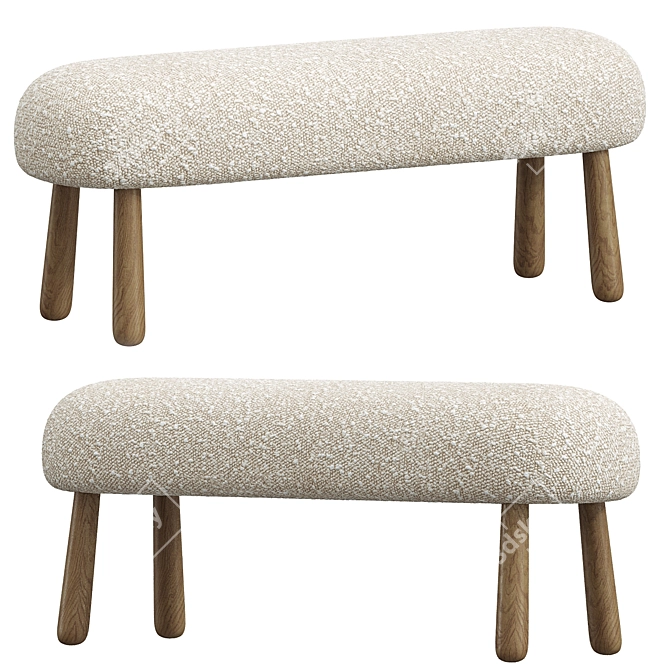 Cozy Lambswool & Walnut Bench 3D model image 1