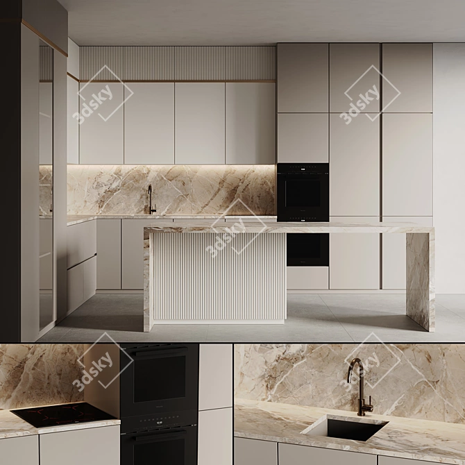 Modern Kitchen 3D Model Set 3D model image 1