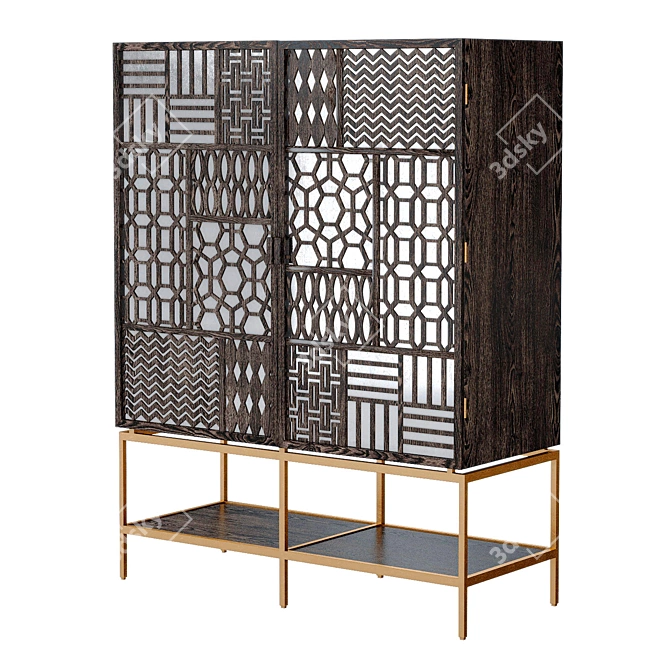 Limed Ash Fretwork Cabinet Home 3D model image 1