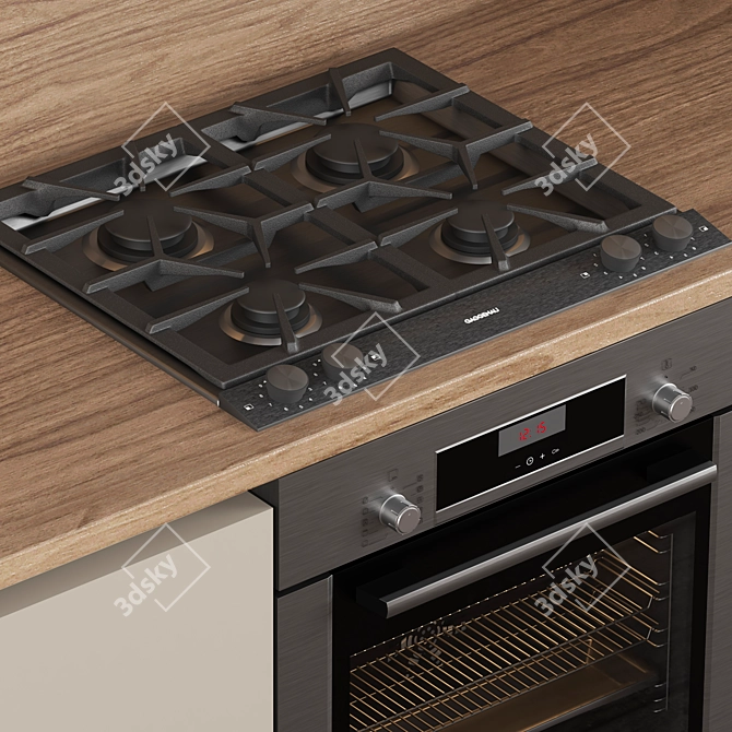 Modern Taupe Wood Kitchen 3D 3D model image 2