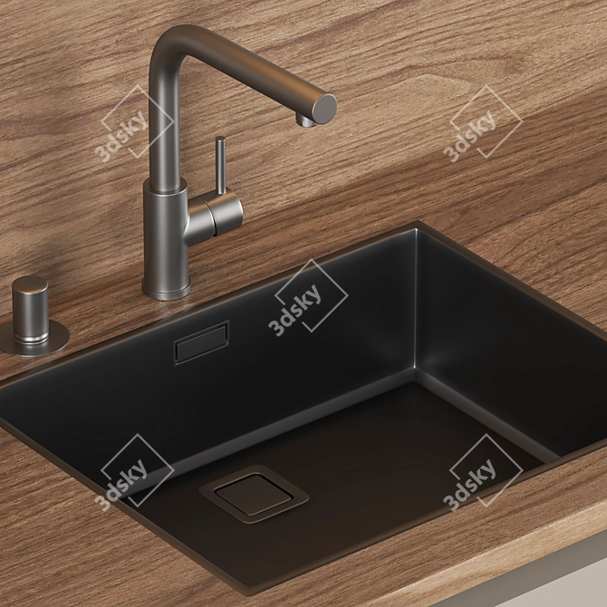 Modern Taupe Wood Kitchen 3D 3D model image 3