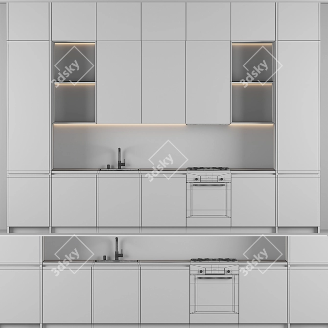 Modern Taupe Wood Kitchen 3D 3D model image 4