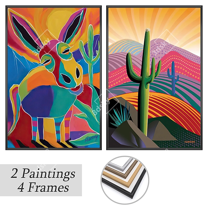 Modern Art Set with Frames 3D model image 1