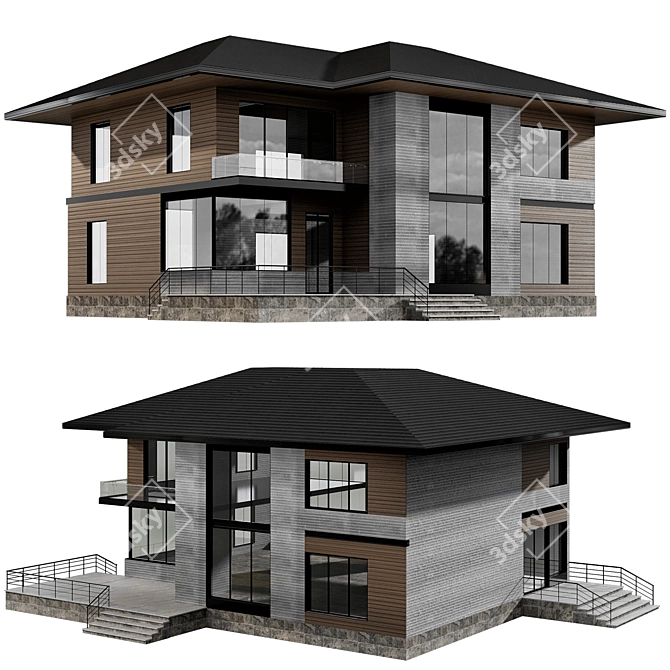 Sleek Modern House VRAY FBX 3D model image 2