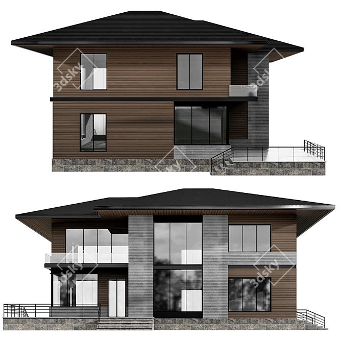 Sleek Modern House VRAY FBX 3D model image 3