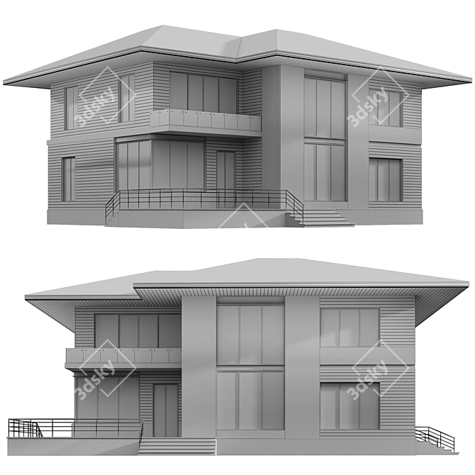 Sleek Modern House VRAY FBX 3D model image 4