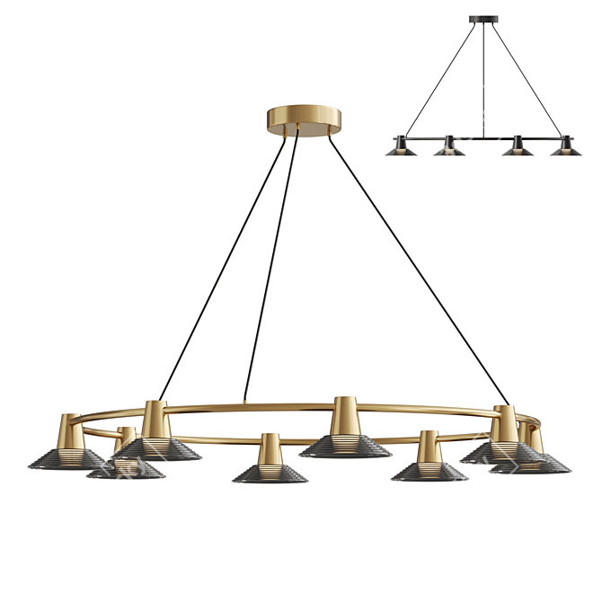 Brass Conical Glass ChandeliergetClient 3D model image 1