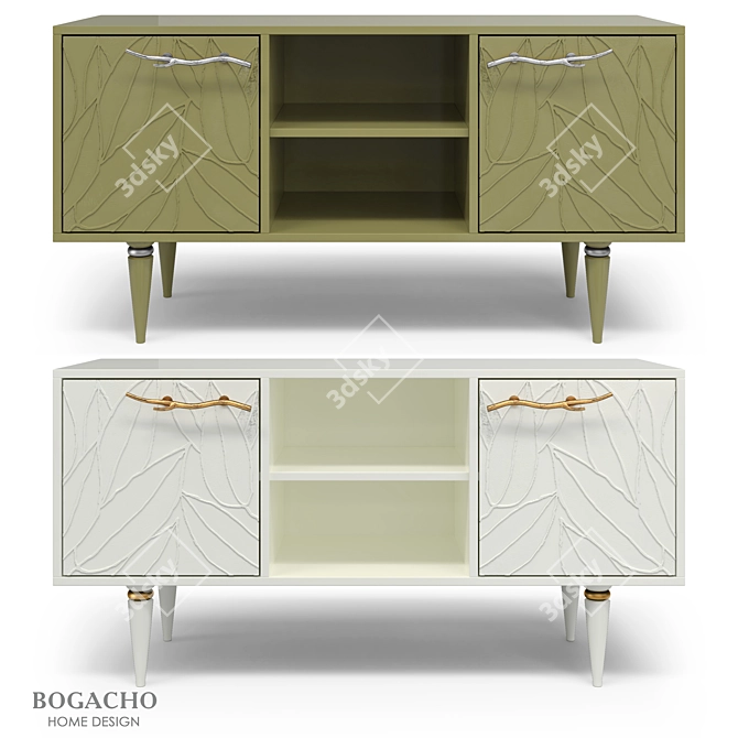 Classic TV Stand 117cm Gold/Silver Handles 3D model image 1