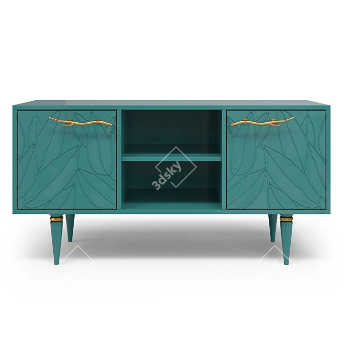 Classic TV Stand 117cm Gold/Silver Handles 3D model image 3