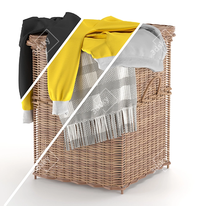 Rattan Laundry Basket Organizer 3D model image 2