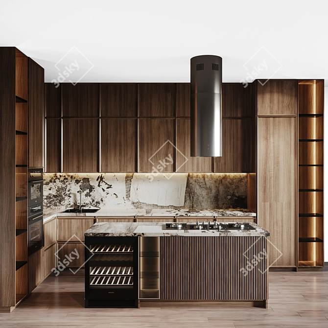 Modern Kitchen Ensemble Editable Dimensions 3D model image 1