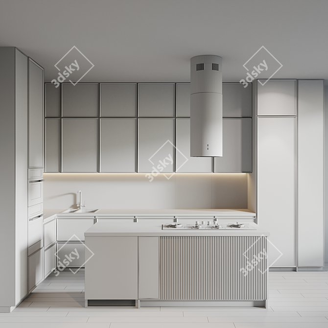 Modern Kitchen Ensemble Editable Dimensions 3D model image 3