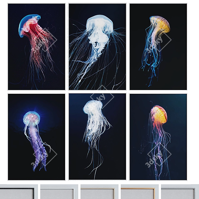 Modern Jellyfish Picture Frame Set 3D model image 1