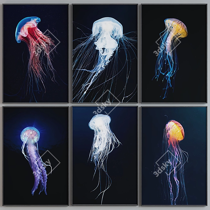 Modern Jellyfish Picture Frame Set 3D model image 2