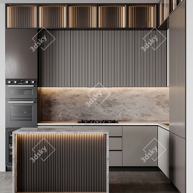 Adjustable Modern Kitchen Unit 3D model image 2