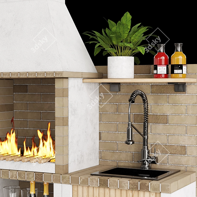 Brick Outdoor Kitchen BBQ Set 3D model image 5