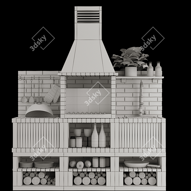 Brick Outdoor Kitchen BBQ Set 3D model image 7