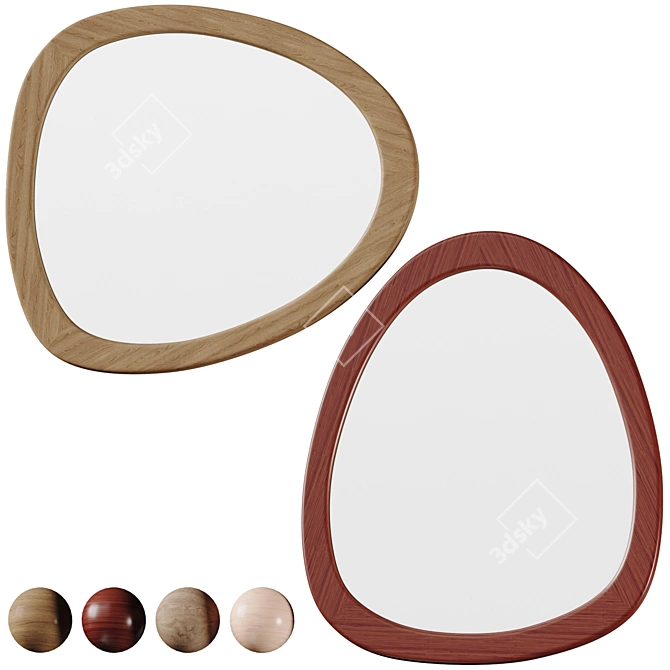 Mid-Century Modern Asymmetrical Wood Mirror 3D model image 1