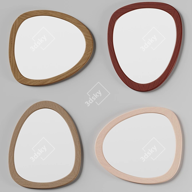 Mid-Century Modern Asymmetrical Wood Mirror 3D model image 4