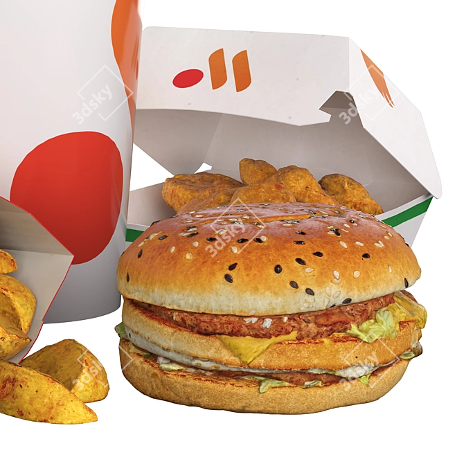 Fast Food Set Bundle 3D model image 2