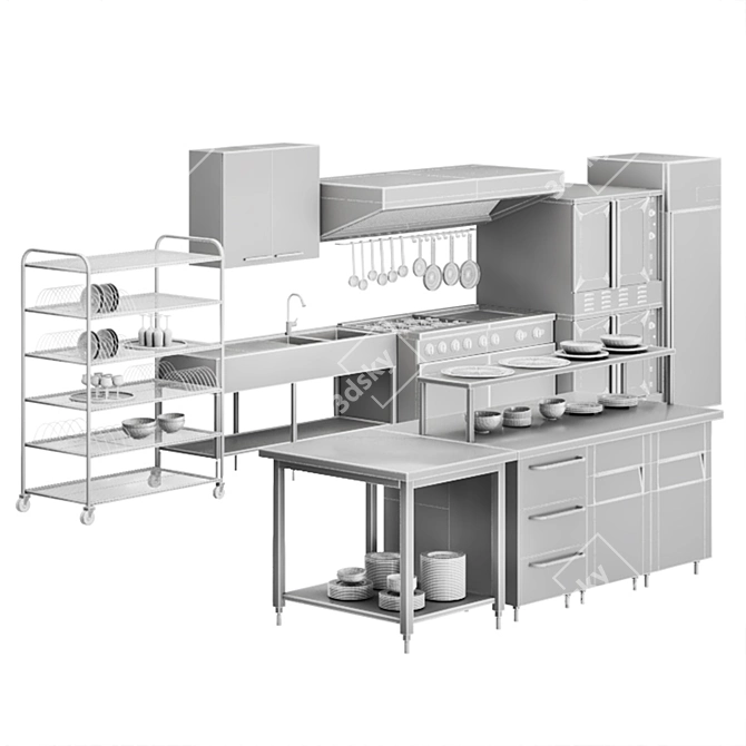 Commercial Kitchen Equipment Workstation 3D model image 7